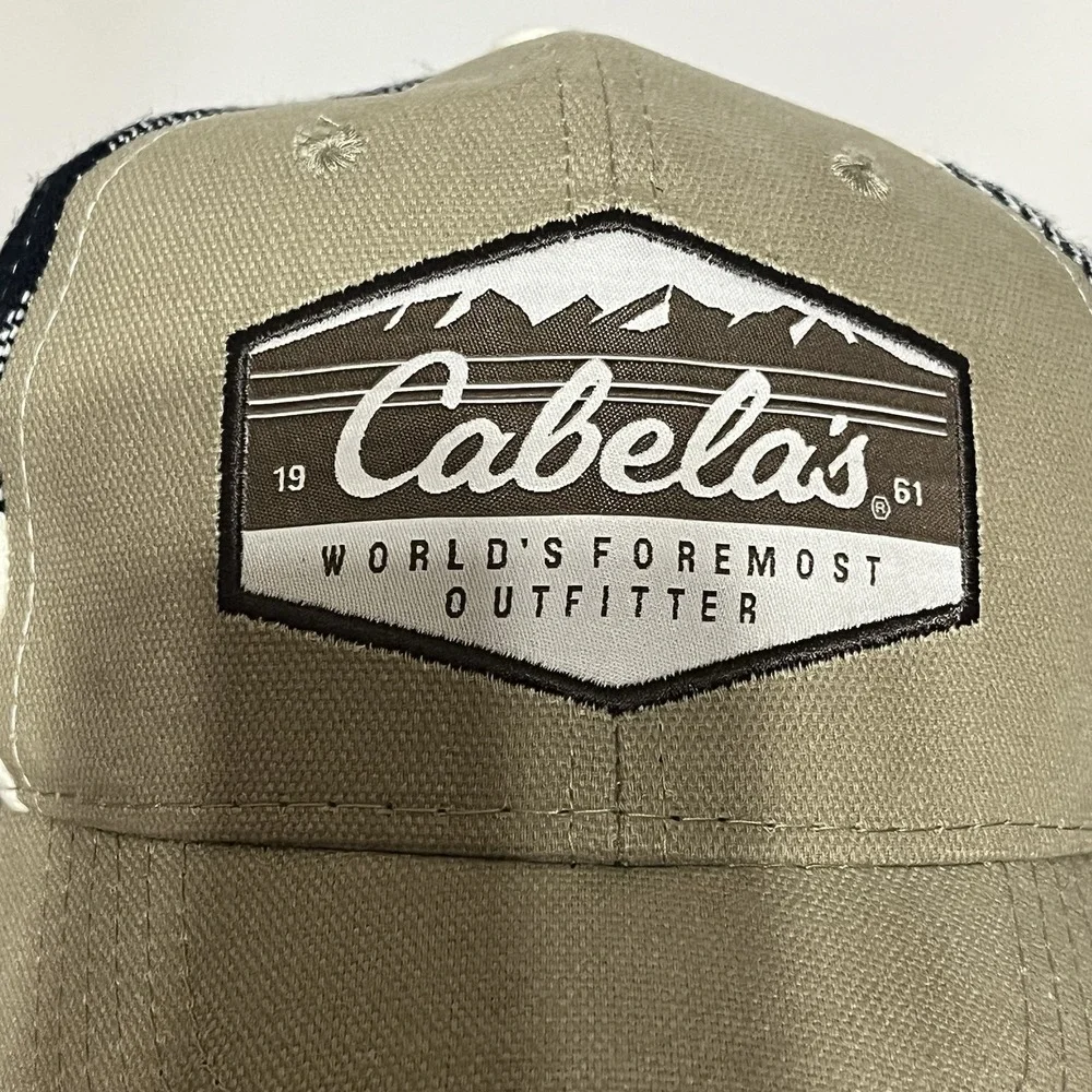 Cabela's Outfitter Tan Black Buffalo Plaid Script SnapBack Cap Baseball‎ Hat